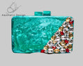 Wood Resin Hand Clutch - Unique Floral Design with Gemstones