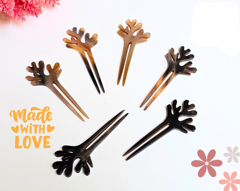 Buffalo Horn Hair Pins Eco-Friendly Rustic Style - Hand Carved Set
