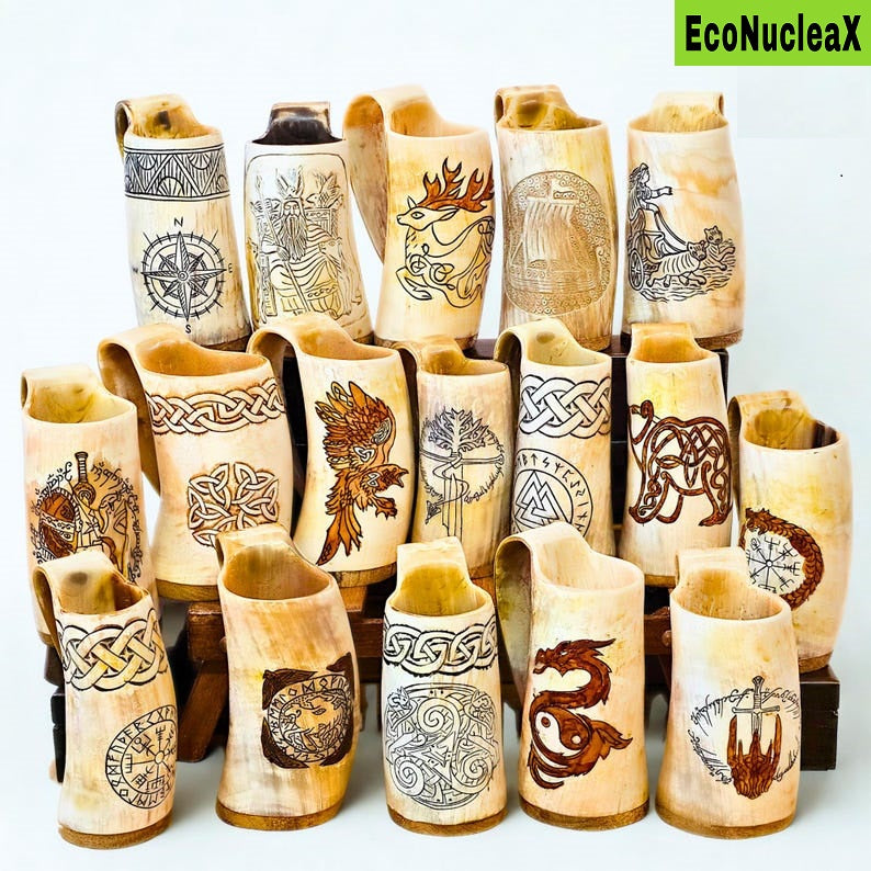 Handcrafted Ox Horn Viking Mug Medieval Beer Stein 18-22oz - 1 Piece