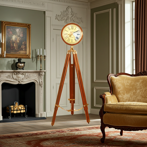 Analog Clock with Adjustable Height Wooden Tripod Stand