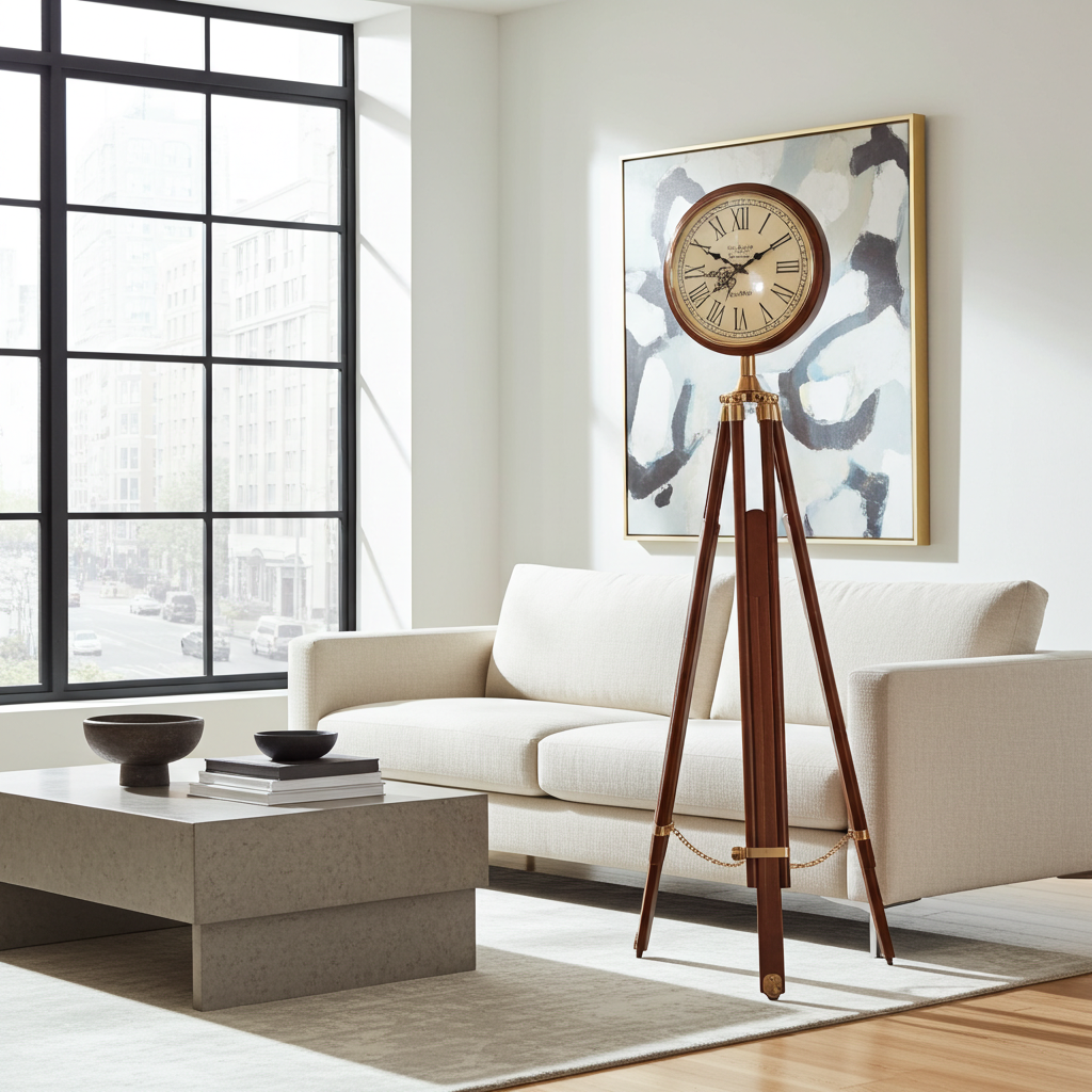 Analog Clock with Adjustable Height Wooden Tripod Stand
