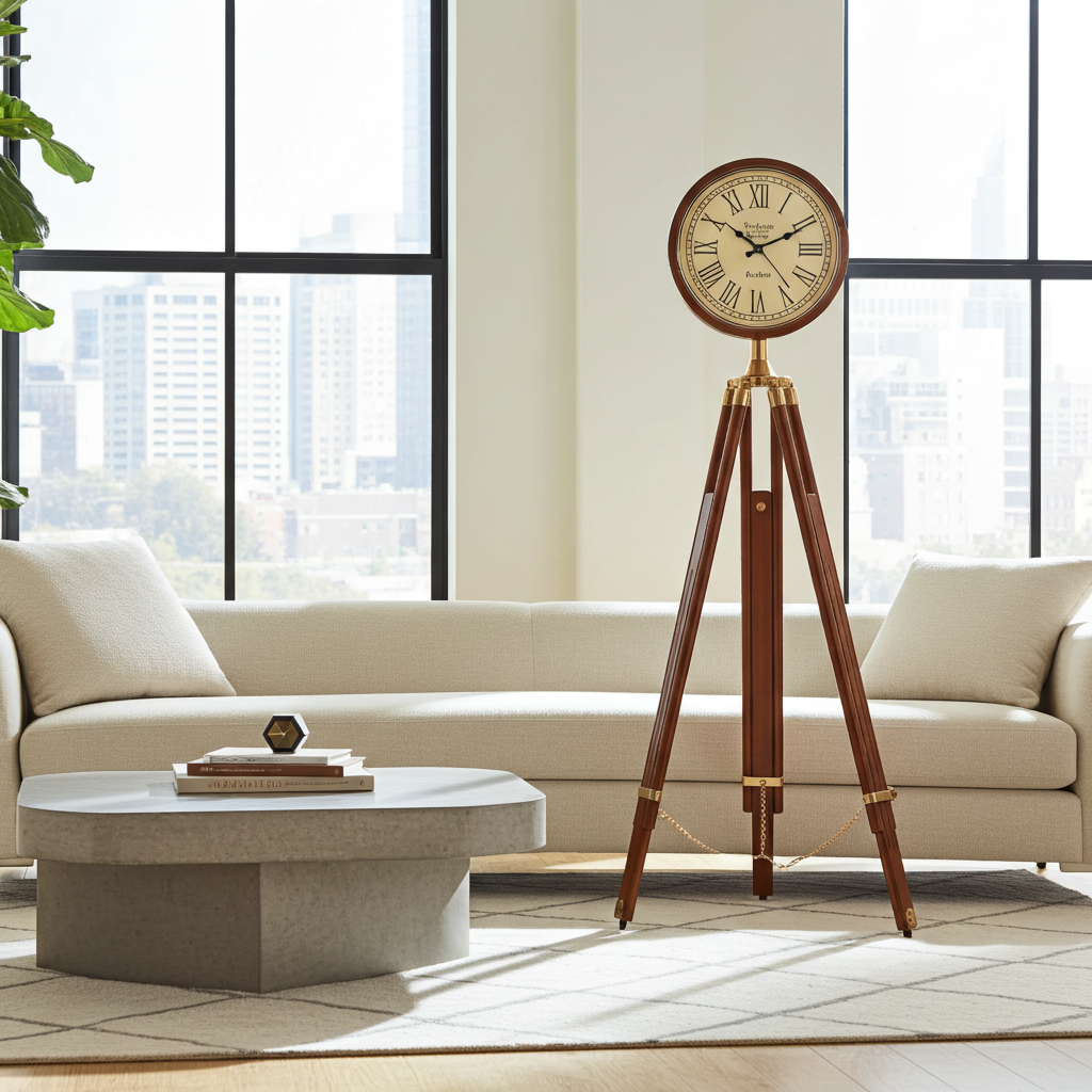Analog Clock with Adjustable Height Wooden Tripod Stand