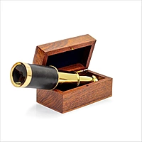 Antique Brass Telescope, 17.8 cm Extended Length, 8.9 cm Collapsed Length, Wooden Box