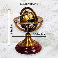Antique Vintage Armillary Sphere Showpiece, Brass and Wood Table Décor, Celestial Astronomical Model with Wooden Base