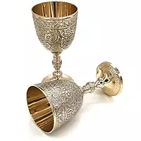 Decorative Brass Wine Goblet with Wooden Box, 16.3 x 8.1 cm, Gold Finish
