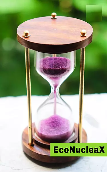 Decorative Hourglass 5 Minutes Sand Timer with Polished Brass Posts and Wooden Top and Bottom, Pink Sand - Study Table Decor, for Home and Office, Color-Purple, 6 Inch, 1 Pc