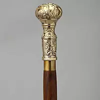 Decorative Walking Stick, 94 cm (36 inch / 3 Feet) Wood Cane with Brass Royal Handle, Golden Floral Design, Unisex