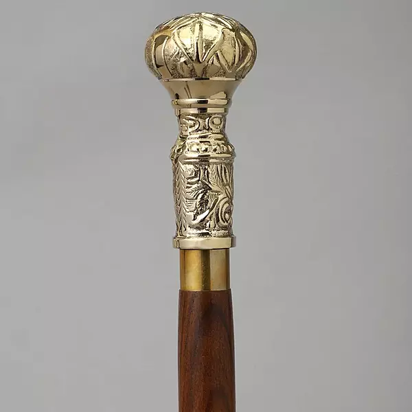 Decorative Walking Stick, 94 cm (36 inch / 3 Feet) Wood Cane with Brass Royal Handle, Golden Floral Design, Unisex