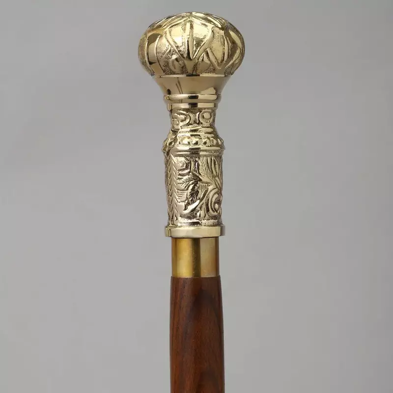 Decorative Walking Stick, 94 cm (36 inch / 3 Feet) Wood Cane with Brass Royal Handle, Golden Floral Design, Unisex