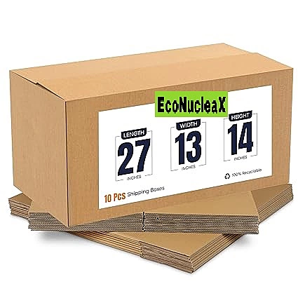 EcoNucleaX 5-Ply Corrugated Cardboard Shipping Boxes, Brown, 27x13x14 Inches, Pack of 10, Recyclable