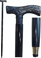 Antique Foldable Brass and Wood Walking Stick, 94 cm Wood Cane with Brass T-Handle, Golden Floral Design, Unisex