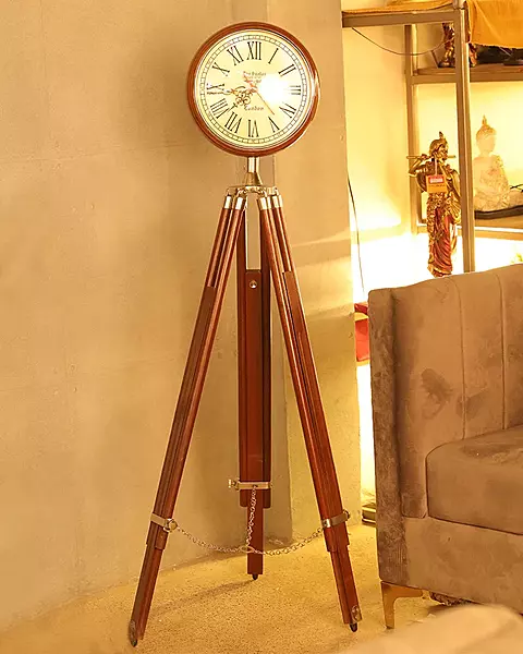 Analog Clock with Adjustable Height Wooden Tripod Stand