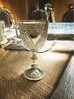 Decorative Brass Wine Goblet, 16.3 x 8.1 cm, Floral Engraved Pattern, Gold