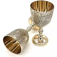 Decorative Brass Wine Goblet, 16.3 x 8.1 cm, Floral Engraved Pattern, Gold