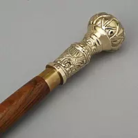 Decorative Walking Stick, 94 cm (36 inch / 3 Feet) Wood Cane with Brass Royal Handle, Golden Floral Design, Unisex