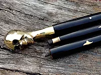 Designer Walking Stick, Black, Brass Skull Head Handle, 36 Inches, Vintage Style, Wedding Cane