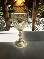 Decorative Brass Wine Goblet, 16.3 x 8.1 cm, Floral Engraved Pattern, Gold