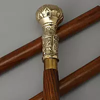 Decorative Walking Stick, 94 cm (36 inch / 3 Feet) Wood Cane with Brass Royal Handle, Golden Floral Design, Unisex