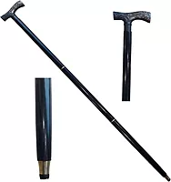Antique Foldable Brass and Wood Walking Stick, 94 cm Wood Cane with Brass T-Handle, Golden Floral Design, Unisex