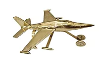 Decorative Brass Aircraft Model, Vintage Style Fighter Jet Showpiece, Gold-Toned Metal Collectible