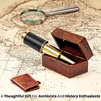Antique Brass Telescope, 17.8 cm Extended Length, 8.9 cm Collapsed Length, Wooden Box