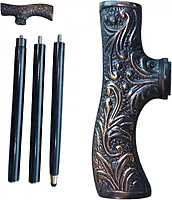 Antique Foldable Brass and Wood Walking Stick, 94 cm Wood Cane with Brass T-Handle, Golden Floral Design, Unisex
