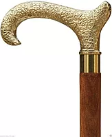 Decorative Walking Stick, 94 cm Ebony Wood Cane with Brass T-Handle, Golden Floral Design, Unisex