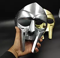 Brass MF DOOM Mask, Gladiator Style Helmet, Metallic Gold and Silver Finish, Cosplay Prop
