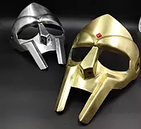 Brass MF DOOM Mask, Gladiator Style Helmet, Metallic Gold and Silver Finish, Cosplay Prop