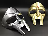 Brass MF DOOM Mask, Gladiator Style Helmet, Metallic Gold and Silver Finish, Cosplay Prop