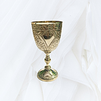 Decorative Brass Wine Goblet, 16.3 x 8.1 cm, Floral Engraved Pattern, Gold